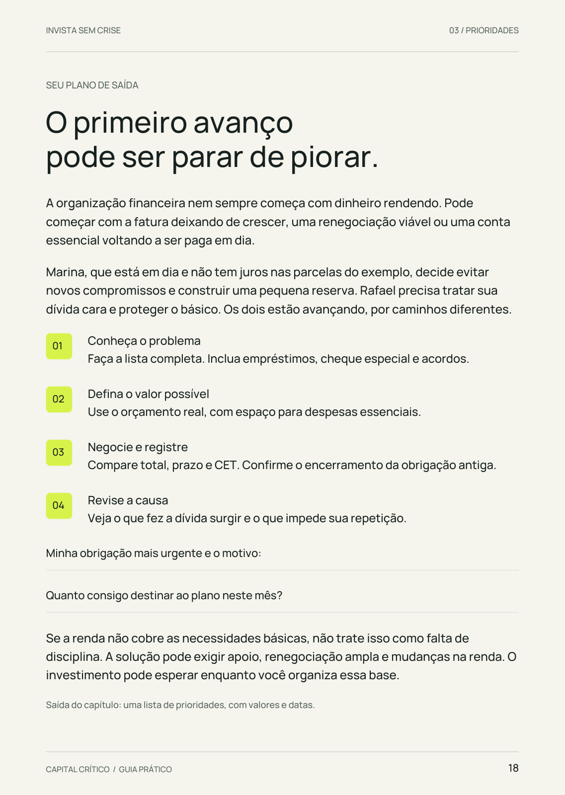 Página 18: exercício para organizar o pagamento das dívidas